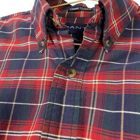 Gant Men's Button Down Shirt‎ Large Red Blue Plaid Oxford Long Sleeve 183 - Picture 2 of 12